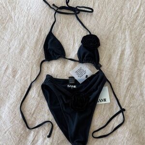 SAME Black Floral Accent Triangle Bikini set